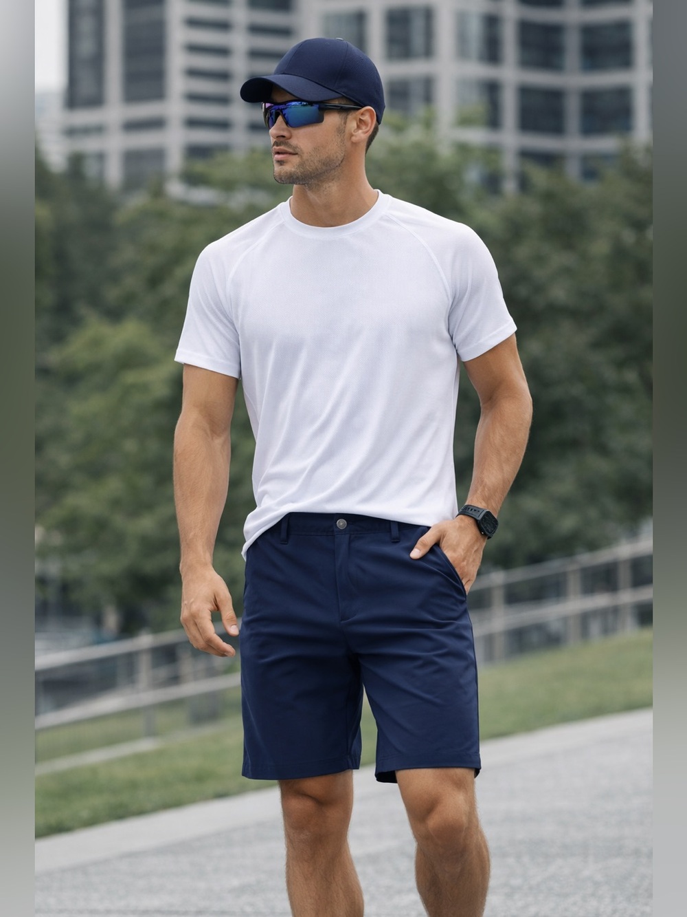 Adidas Navy Athletic Shorts 38 Streetwear Blokecore Euro Summer Preppy